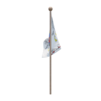 St. Barthelemy 3D-Darstellung Flagge auf der Stange. Fahnenmast aus Holz png