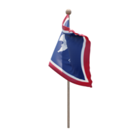 Wyoming 3d illustration flag on pole. Wood flagpole png