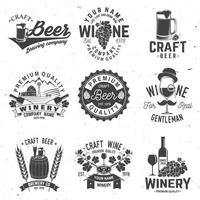 Set of Craft Beer and Winery company badge, sign or label. Vector illustration