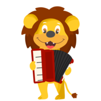 Lion playing music, cute animal play accordion, music instrument png