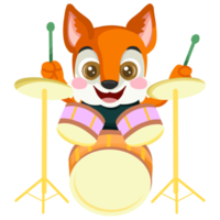 raposa tocando música, animal fofo tocando tambor, instrumento musical png
