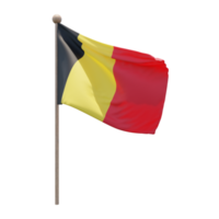 Belgium 3d illustration flag on pole. Wood flagpole png