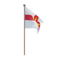 Guernsey 3d illustration flag on pole. Wood flagpole png