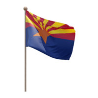 Arizona 3D-Darstellung Flagge auf der Stange. Fahnenmast aus Holz png