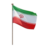 Iran 3d illustration flag on pole. Wood flagpole png
