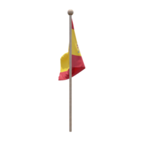 Spain 3d illustration flag on pole. Wood flagpole png