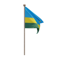 Rwanda 3d illustration flag on pole. Wood flagpole png