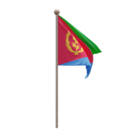 Eritrea 3d illustration flag on pole. Wood flagpole png