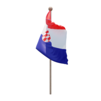 Croatia 3d illustration flag on pole. Wood flagpole png