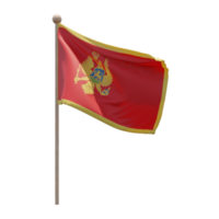 montenegro 3d-illustration flagge auf der stange. Fahnenmast aus Holz png