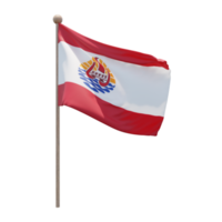 French Polynesia 3d illustration flag on pole. Wood flagpole png