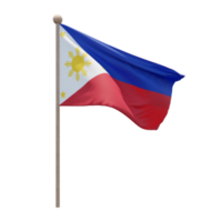 Philippines 3d illustration flag on pole. Wood flagpole png