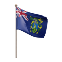 Pitcairn Islands 3d illustration flag on pole. Wood flagpole png