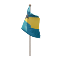 Bahamas 3d illustration flag on pole. Wood flagpole png