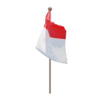 Indonesia 3d illustration flag on pole. Wood flagpole png