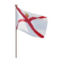 Jersey 3d illustration flag on pole. Wood flagpole png