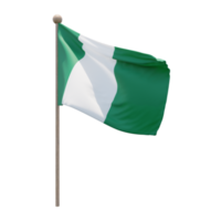 Nigeria 3d illustration flag on pole. Wood flagpole png