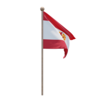 French Polynesia 3d illustration flag on pole. Wood flagpole png