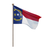 North Carolina 3d illustration flag on pole. Wood flagpole png