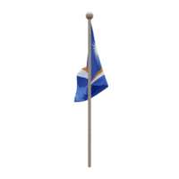 Marshall Islands 3d illustration flag on pole. Wood flagpole png
