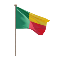 Benin 3d illustration flag on pole. Wood flagpole png