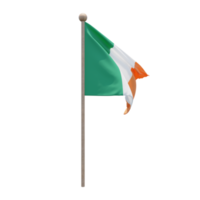 Irland 3D-Darstellung Flagge auf der Stange. Fahnenmast aus Holz png