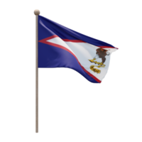 American Samoa 3d illustration flag on pole. Wood flagpole png