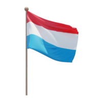 Luxembourg 3d illustration flag on pole. Wood flagpole png