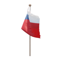 Czech Republic 3d illustration flag on pole. Wood flagpole png