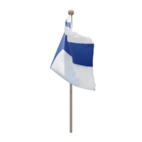 Finland 3d illustration flag on pole. Wood flagpole png