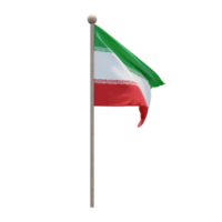 Iran 3d illustration flag on pole. Wood flagpole png