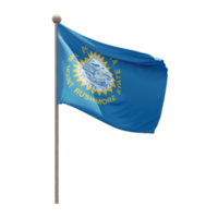 South Dakota 3d illustration flag on pole. Wood flagpole png