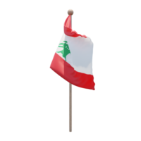 Lebanon 3d illustration flag on pole. Wood flagpole png