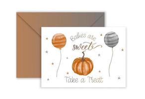Babies are sweet Take a Treat. Watercolor baby shower halloween cute invitation party or celebration template design. vector