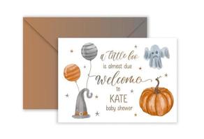 un pequeño abucheo acuarela halloween baby shower cartel de bienvenida. vector