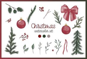 Christmas Floral Elements in watercolor style. vector