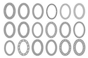 conjunto de marco ovalado de llave griega. bordes circulares con adornos de meandros. elipse diseños antiguos. vector