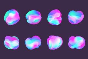 Liquid gradient shapes. Fluid abstract color backgrounds. Holographic organic 3D designs. Neon futuristic elements. Vector blend bubbles.