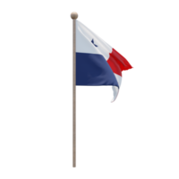 Panama 3d illustration flag on pole. Wood flagpole png