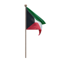 Kuwait 3d illustration flag on pole. Wood flagpole png