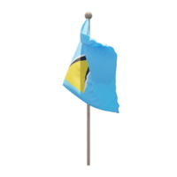 Saint Lucia 3d illustration flag on pole. Wood flagpole png