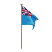Tuvalu 3d illustration flag on pole. Wood flagpole png