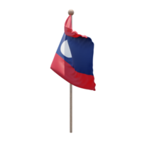 Laos 3d illustration flag on pole. Wood flagpole png