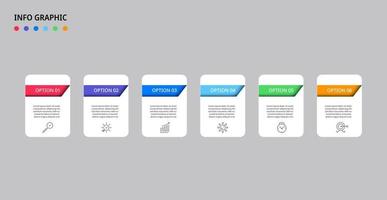 plantilla de negocio de diseño infográfico vectorial con iconos y 6 opciones o pasos. se puede utilizar para diagramas de proceso, presentaciones, diseño de flujo de trabajo, pancarta, diagrama de flujo, gráfico de información vector