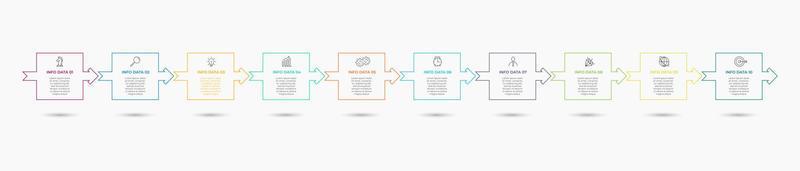 Business Infographics template. Timeline with 10 steps, options and marketing icons .Vector linear infographic with two circle conected elements. Can be use for presentation. vector