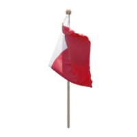 Malta 3d illustration flag on pole. Wood flagpole png