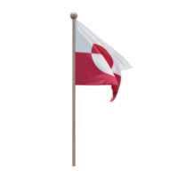 Greenland 3d illustration flag on pole. Wood flagpole png