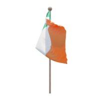 drapeau d'illustration 3d de l'irlande sur le poteau. mât en bois png