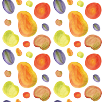 Watercolor hand drawn seasons fruits seamless pattern illustration for background and design. png