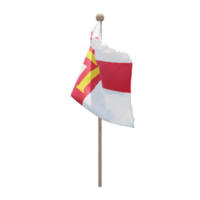 Guernsey 3d illustration flag on pole. Wood flagpole png